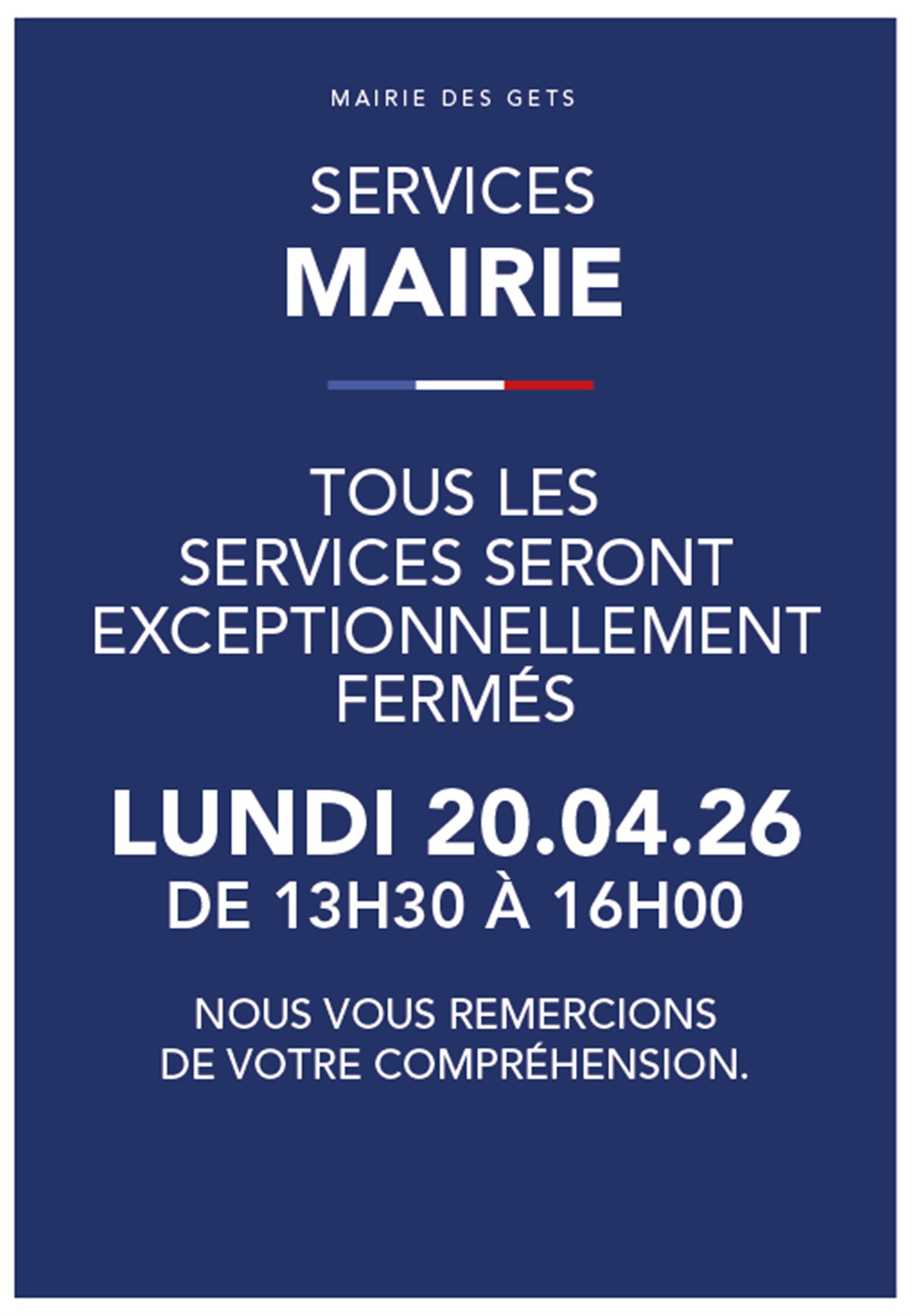 Affiche fermeture exceptionnelle