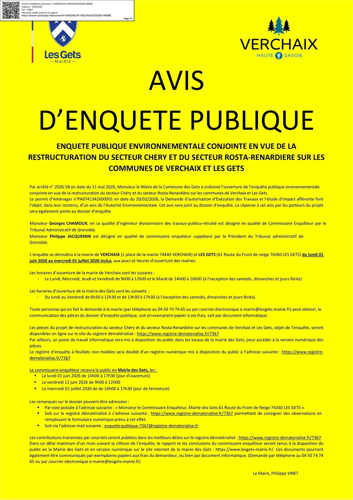 Avis d'enquête publique