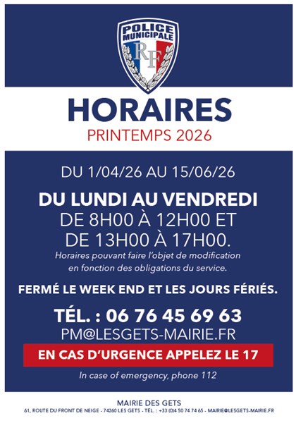 Horaires printemps 2026