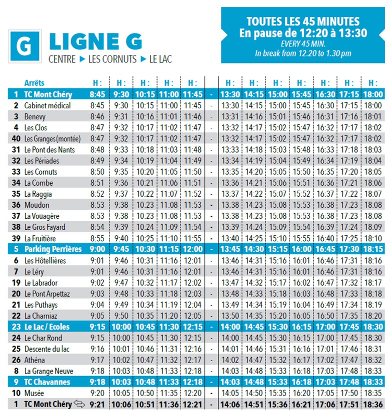 Horaires ligne G